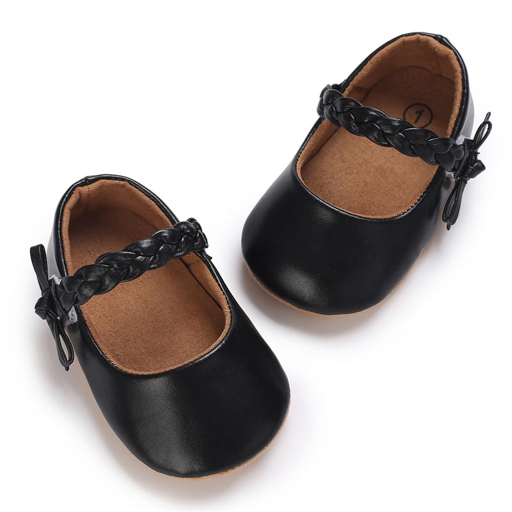 COSANKIM Baby Girls Mary Jane Flats Shoes Anti-Slip Rubber Sole Infant Toddler Princess Wedding Dress Shoes（3-6 Months Infant,06 Black）