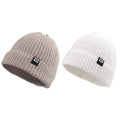 JANGANNSA Simple Knitted Baby Beanie Hip-Hop Boys Winter Hat Toddler Kids Bonnet for Girls 0-5Y (White+Beige,L)