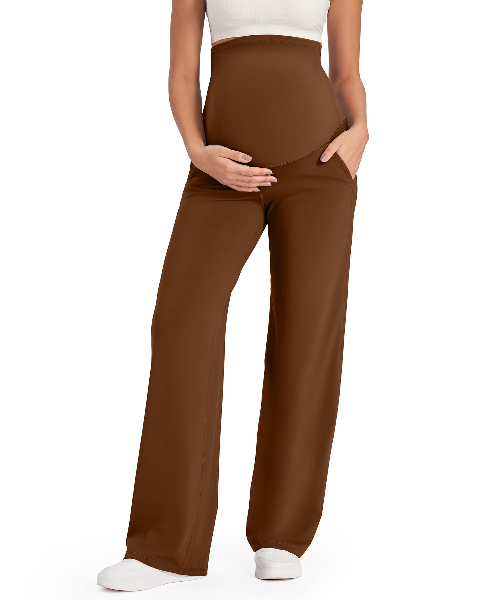 G4Free Pregnancy Pants with Pockets Stretchy,Dark Coffee,XS,Regular