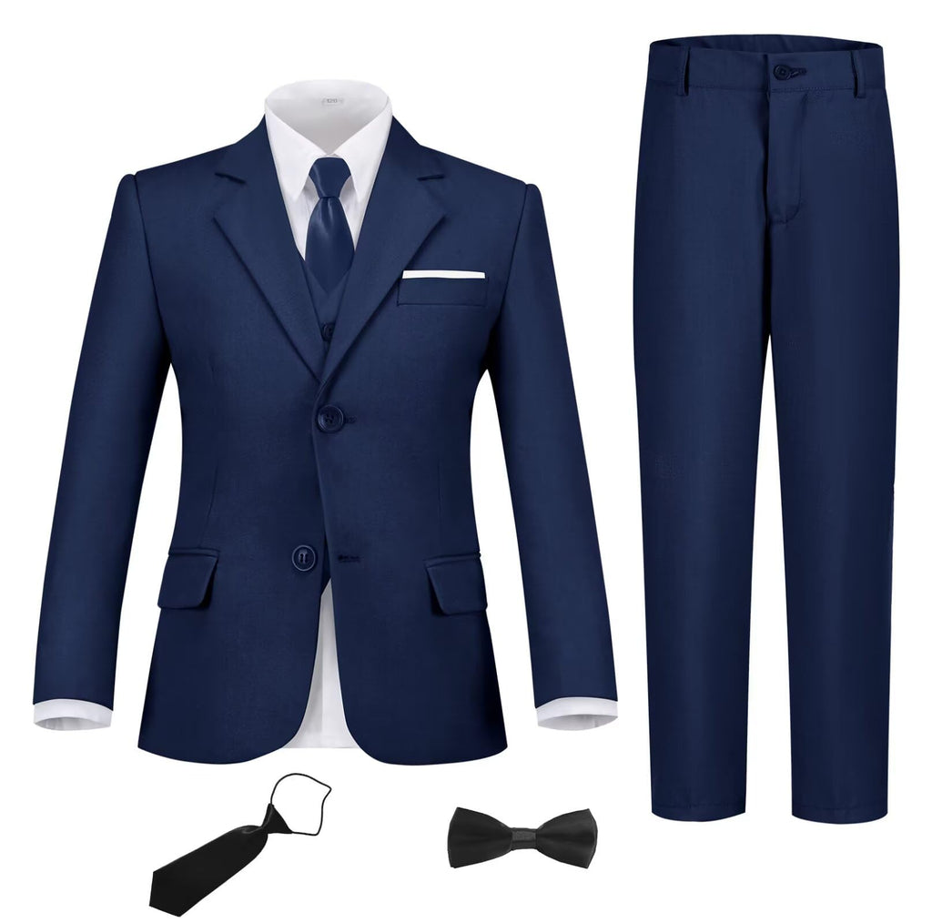 Boys Suit Slim 6 Piece Formal Kids Tux Suits Prom Boy Outfit Navy Blue 16