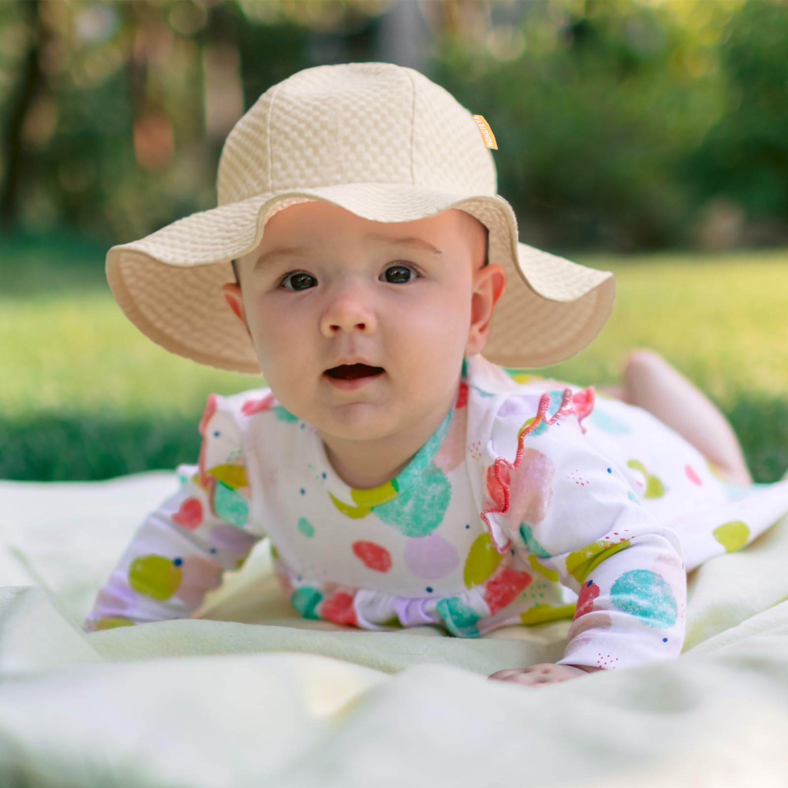 HONGTEYA Baby Sun Hat Toddler Girl Beach Hat Adjustable Outdoor Summer Hat UPF 50+ Sun Protection Wide Brim Infant Kids (US, Age, 0 Months, 6 Months, Khaki)