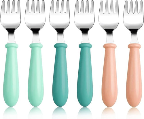 6-Pack Toddler Forks, 304 Stainless Steel, Round Handle, Dishwasher Safe