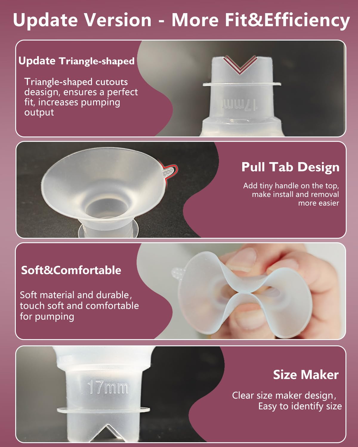 6pcs Updated Silicone Flange Insert 22mm Compatible with Momcozy/Medela/Spectra/Eufy/Lansinoh/TSRETE/Elvie/NCVI/Paruu Breast Pump, for 24mm Flange/Shield, Breastfeeding Essential Replacement Pump Part
