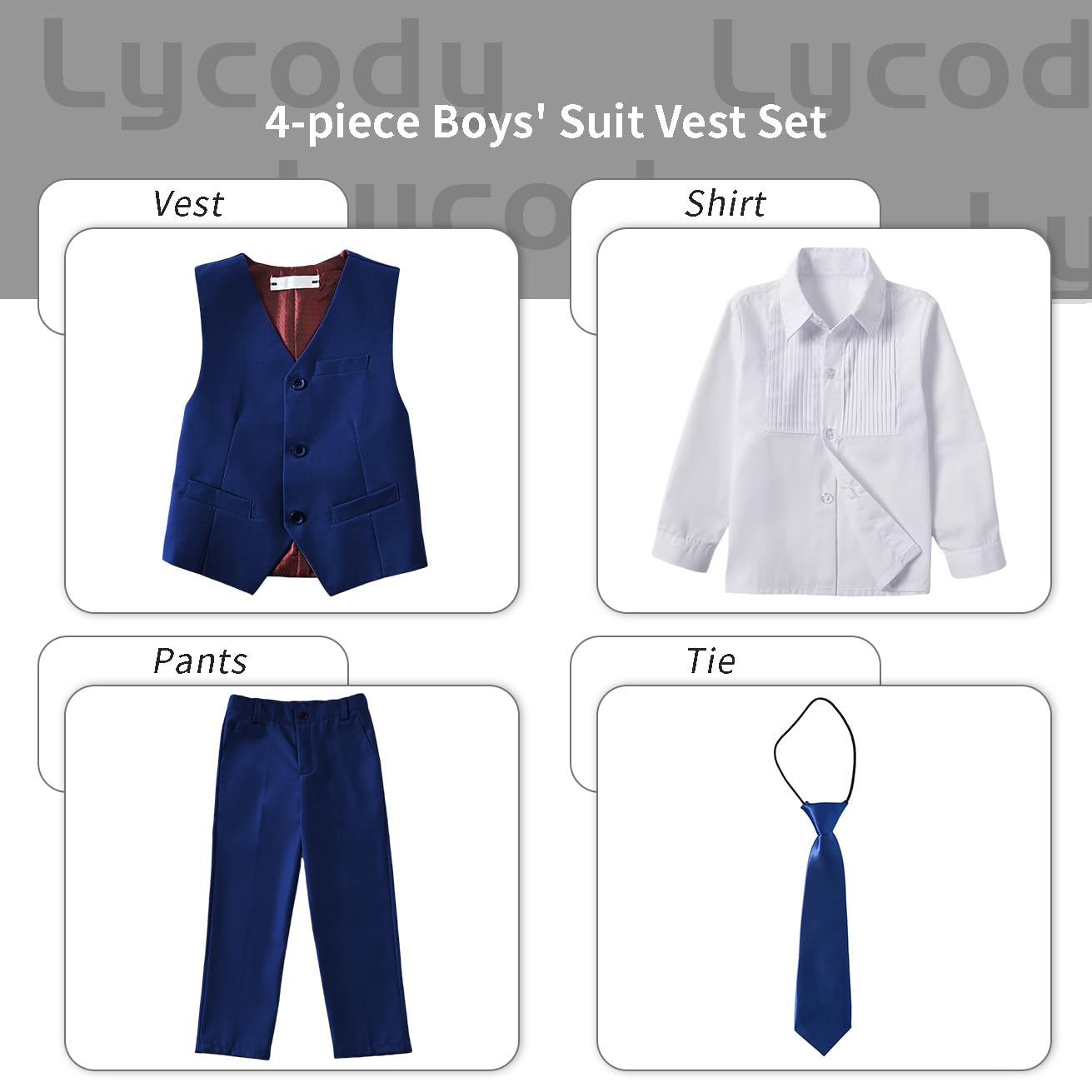 Boys Suit Vest Set Formal Dress Suits Wedding Outfit, Deep Blue, Size 8