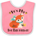 inktastic 1st Birthday Woodland Fox Baby Bib Pink and White 2d46d