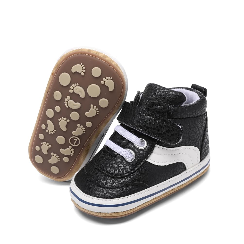 Clowora Baby Boys Girls Shoes Non-Slip Rubber Sole Sneakers Infant First Walking Toddler Crib Shoes Newborn Loafers Flats. (0611/White,0-6 Months)