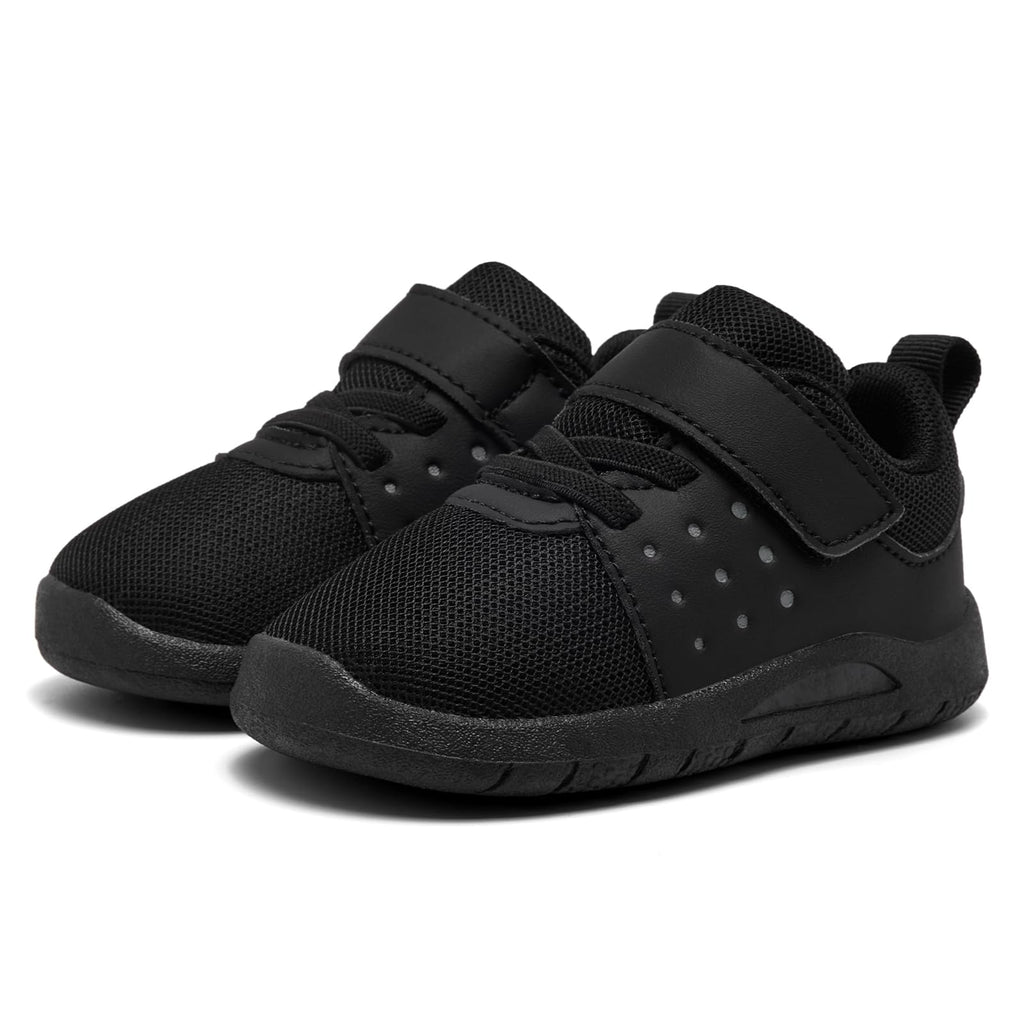 MORENDL Toddler Baby Shoes 0-4 Years Boy Girl Lightweight Breathable Non-Slip Sports Sneakers Running Walking Tennis Barefoot Shoes AllBlack 9-12Months