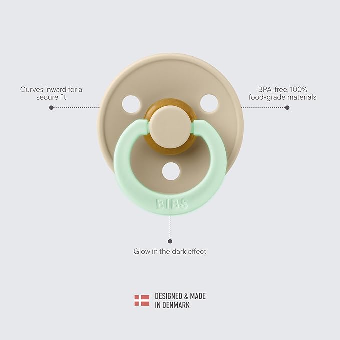 BIBS Pacifiers Colour Collection | Natural Rubber Baby Pacifier | Set of 2 BPA-Free Soothers | Made in Denmark | 18+ Months (Pack of 2) | Cloud Night