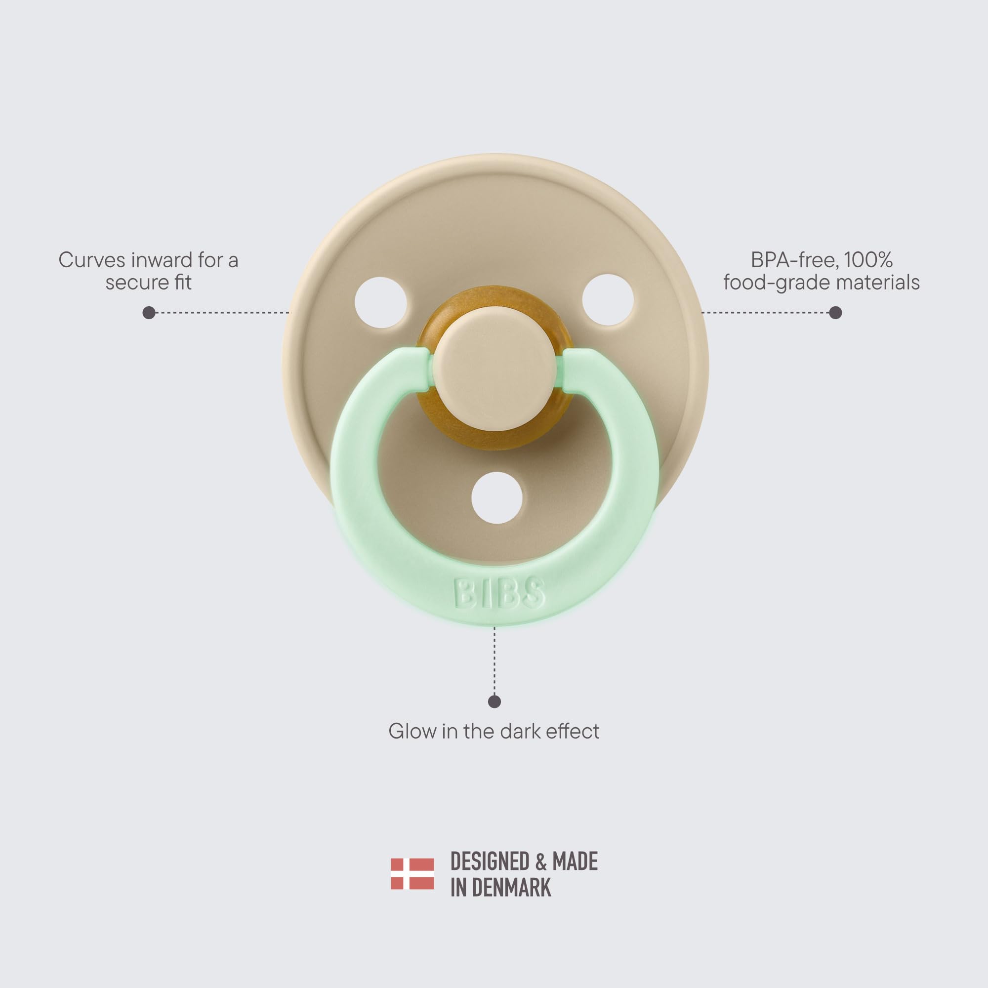 BIBS Pacifiers Colour Collection | Natural Rubber Baby Pacifier | Set of 2 BPA-Free Soothers | Made in Denmark | 0+ Months (Pack of 2) | Vanilla Night/Dark Oak Night