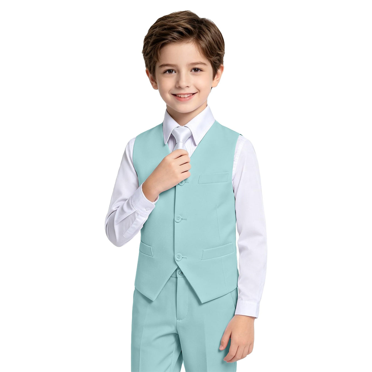 Lycody Boys Suit Vest Set Formal Dress Suits Wedding Outfit, White, Size 7