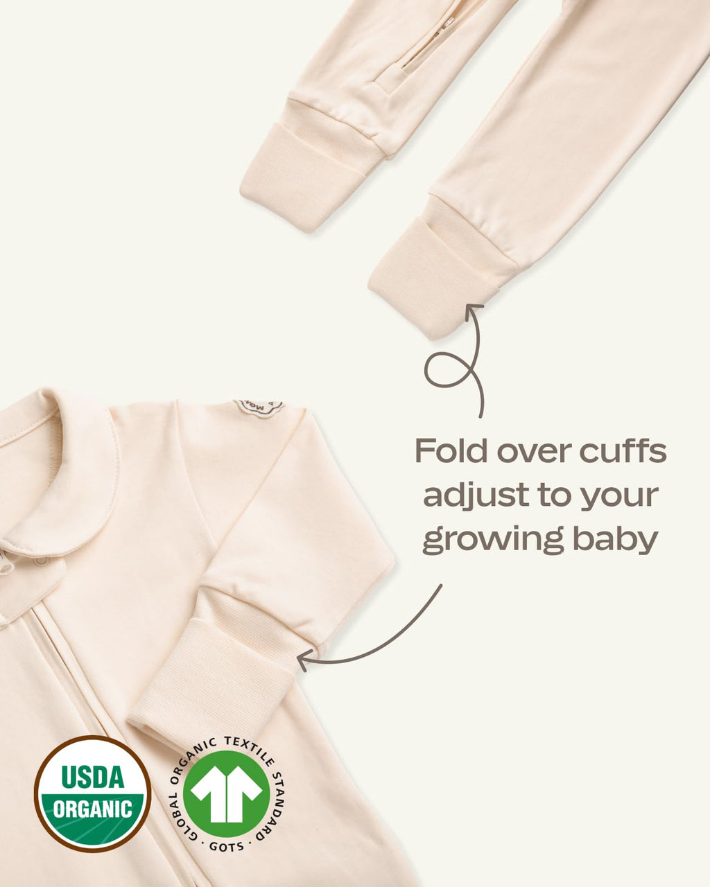 MON CHOU 100% Organic Pima Cotton Baby Pajamas – Snug Fit Long Sleeve Fold-Over Mittens & Convertible Footie with 2-Way Zipper for Boys & Girls, Sizes 0–18M (Meadow, 9-12 Months)