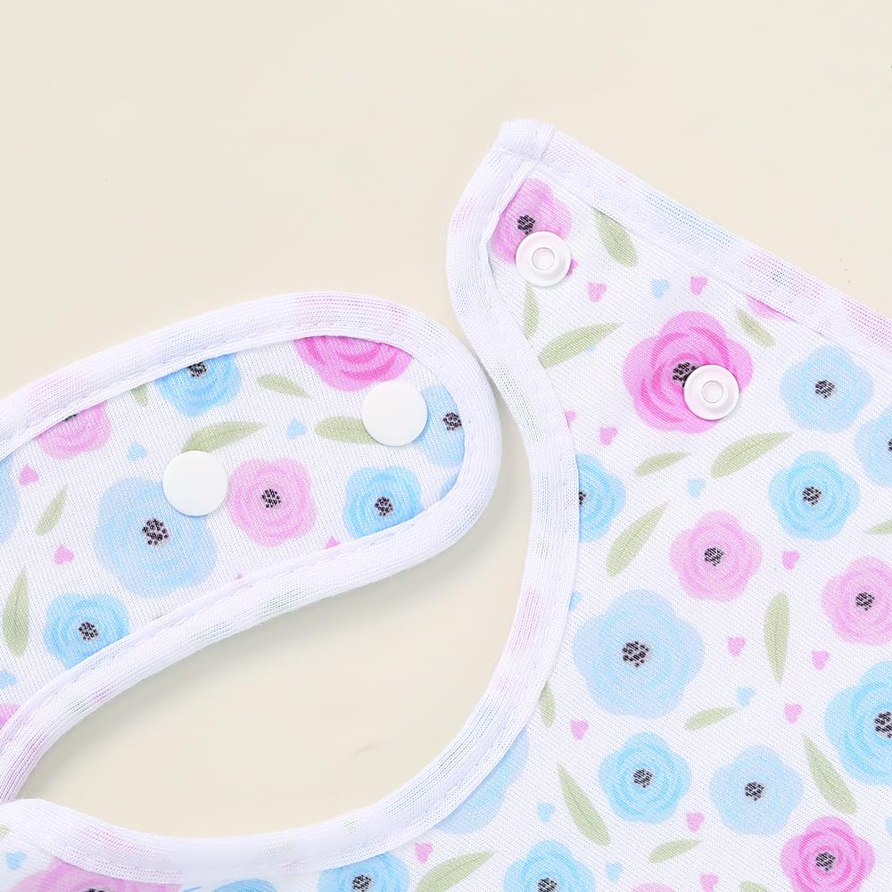 lazyrhino 8 Pack Baby Bibs Unisex Adjustable with Snaps Ultra Soft Absorbent Drooling Teething for Boys and Girls (pink-lht-8pcs)