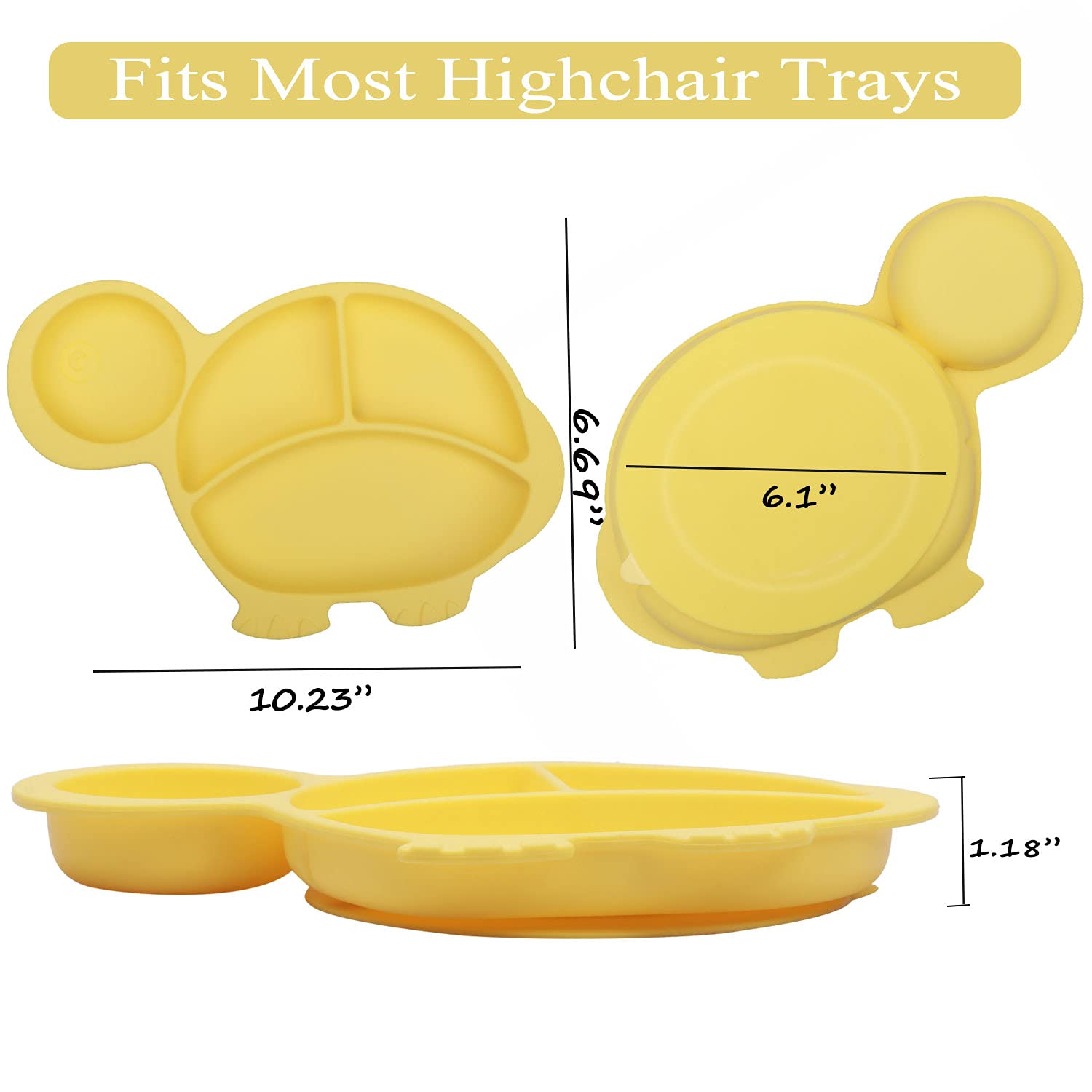NICINGU Baby plates with Suction,Silicone Suction Plates for Baby Toddler Kids BPA Free Microwave Dishwasher Safe -Plate yellow tortoise sets