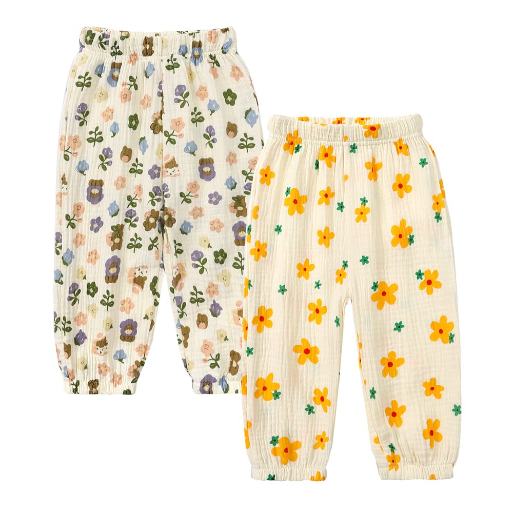 MYGBCPJS Baby Boys Girls 3 Pack Cotton Linen Long Bloomers Ankle Length Trousers Kids Lightweight Elastic Waist Harem Pants