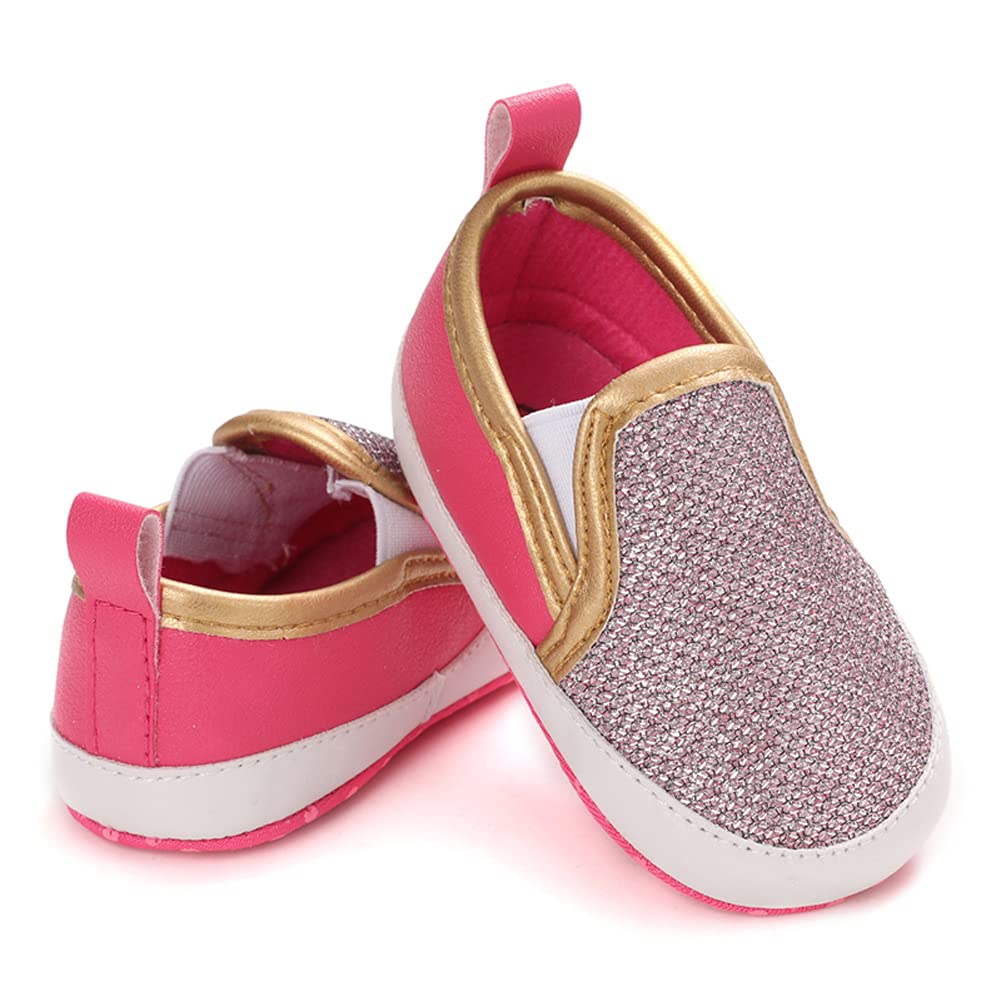 LONSOEN Baby Fashion Dress Loafer Infant Boys Girls First Walking Moccasin Crib Shoes,BAY218 Rose 6-12 Months