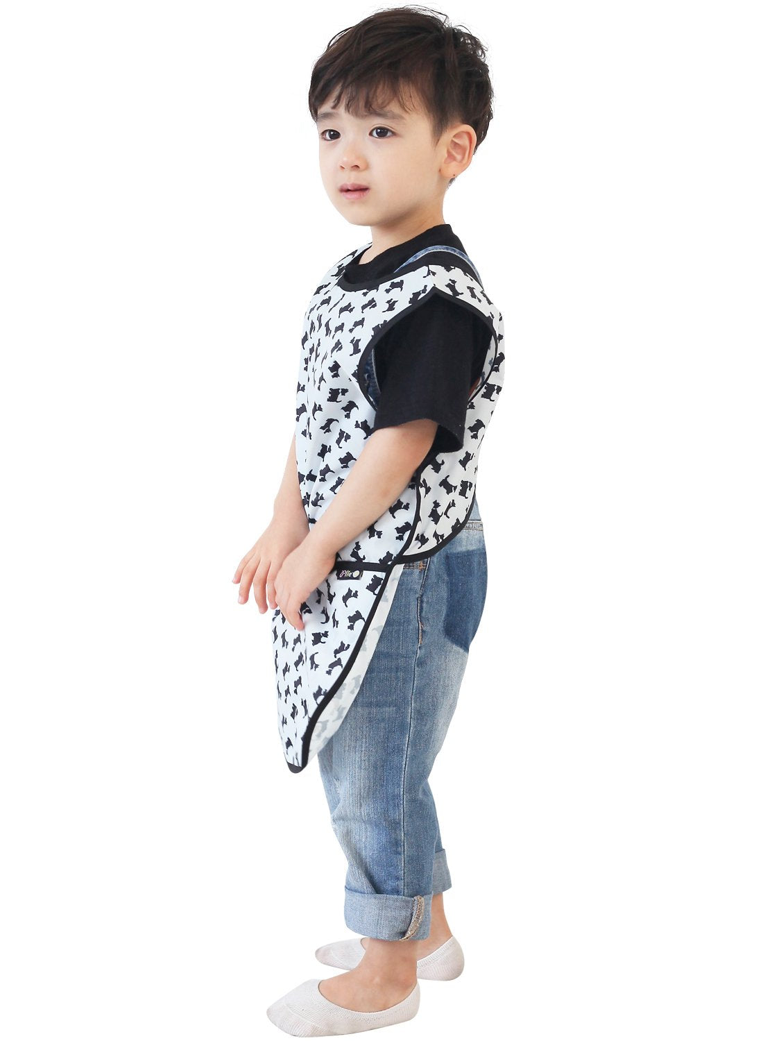 Plie Kids Painting Apron – Waterproof Art Smock for Toddlers & Preschoolers, Messy Play, Baking, Crafts, Cooking, Sensory Activities, Mealtime (Ages 1–10), Black Puppy (34-S)