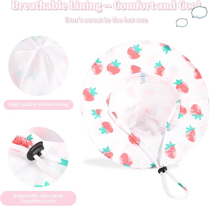 Baby Girl Sun Hat with UPF 50+ Outdoor Adjustable Beach Hat with Wide Brim Bucket Hats