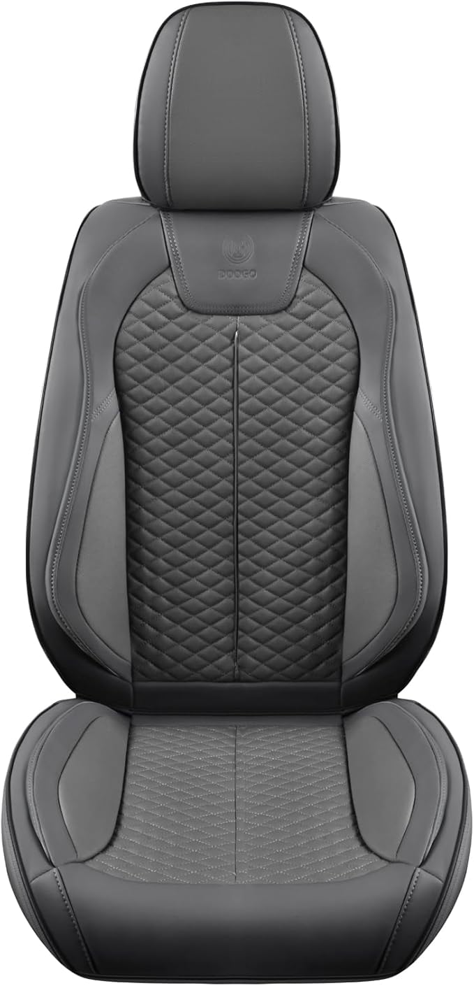 Doogo Car Seat Covers, Front Seat Covers, Automotive Seat Covers 2PCS, Luxury Gary Leather Driver Seat Cover Universal Fit for SUV Sedan Truck Truck