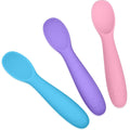 WeeSprout Baby Spoons for Self Feeding 6 Months +, Soft & Durable Silicone Utensils for Sensitive Gums & Teeth, Easy Grip Handles & Shorter Length for Little Hands, 3 Pack + Carrying Case