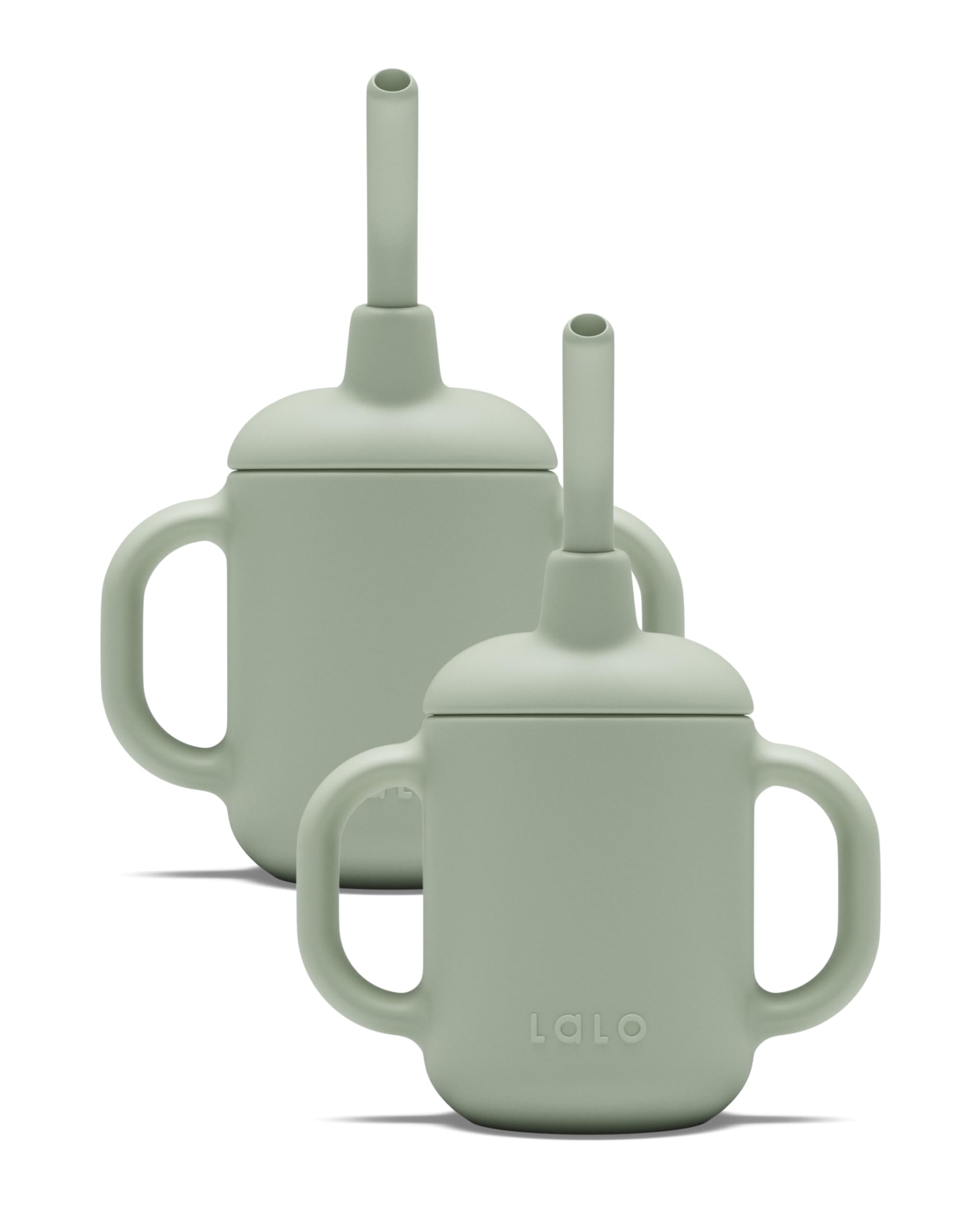 Lalo Little Cup 2-Pack, Non-Toxic Silicone Straw Cup with Handles - Baby and Toddler Sippy Cup - Mini Cup and Straw Training System, 4oz, Sage