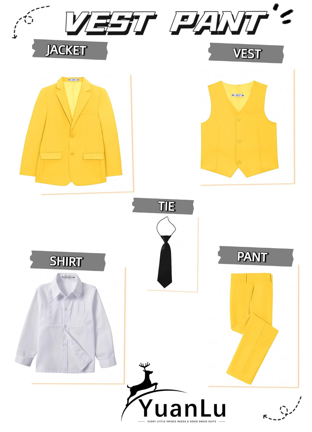 Toddler Tuxedo Kids Yellow Graduation Outfit Boys Easter Suit Size 14