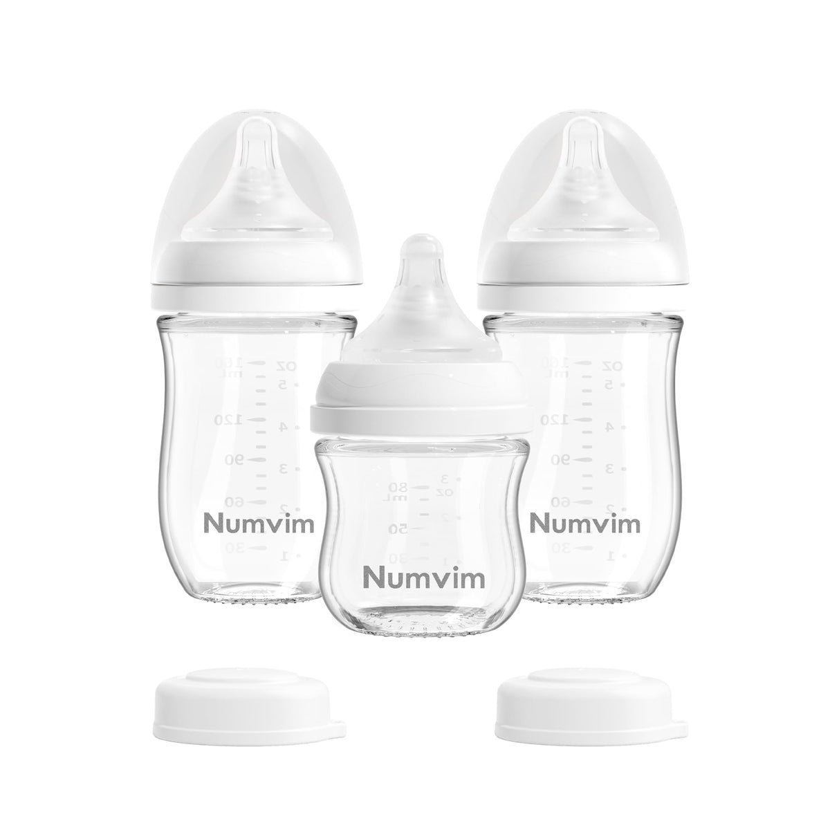 Numvim Natural Glass Baby Bottles with Gentle & Slow Flow Nipples, Newborn Breastfeeding Bottle, Anti-Colic, Includes M Nipples(3 Month+),3 Packs (White 8 Oz)