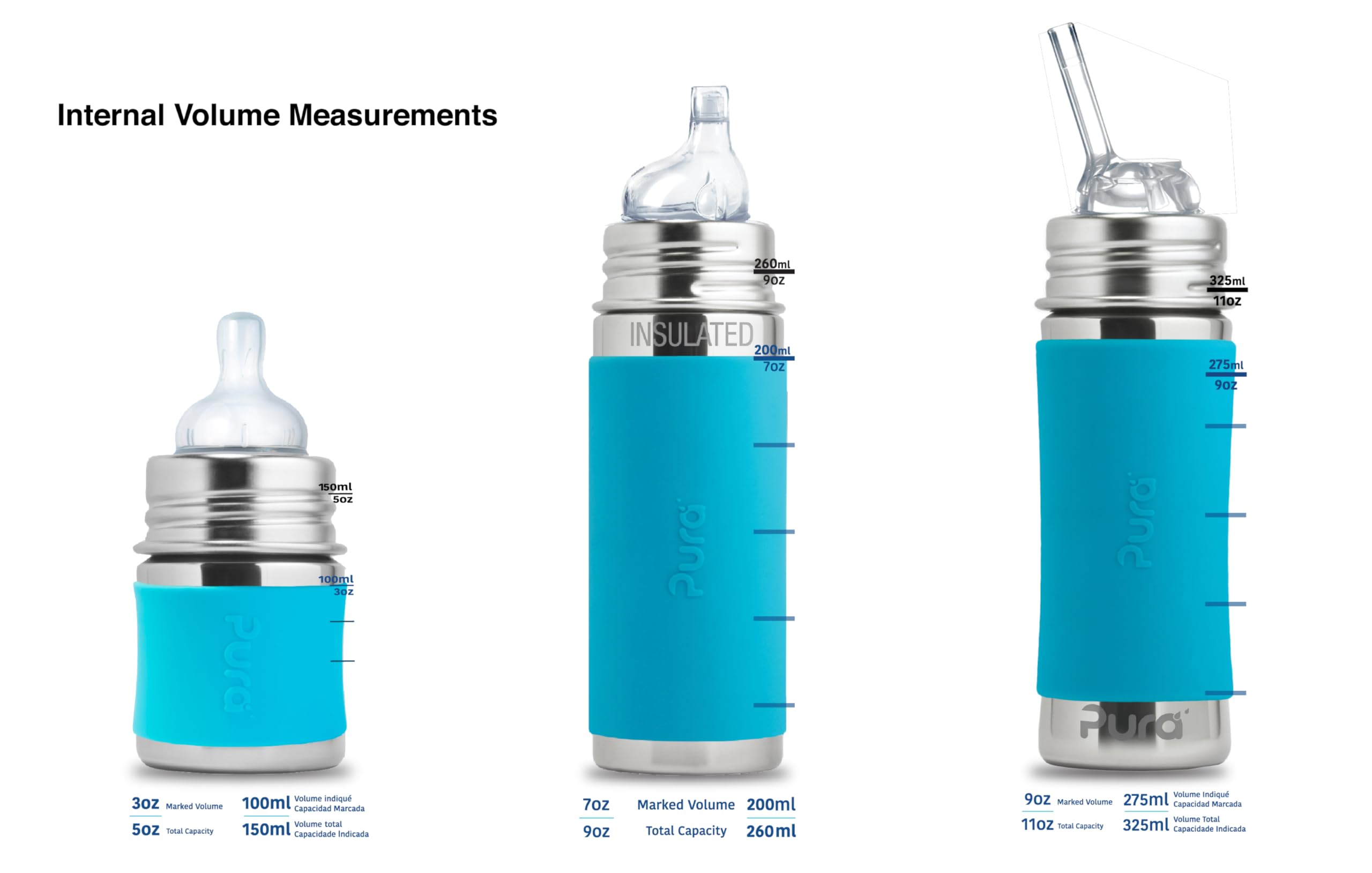 Pura Toddler, Baby Straw Bottle - Stainless Steel, Plastic Free, Silicone Straw, Aqua Swirl