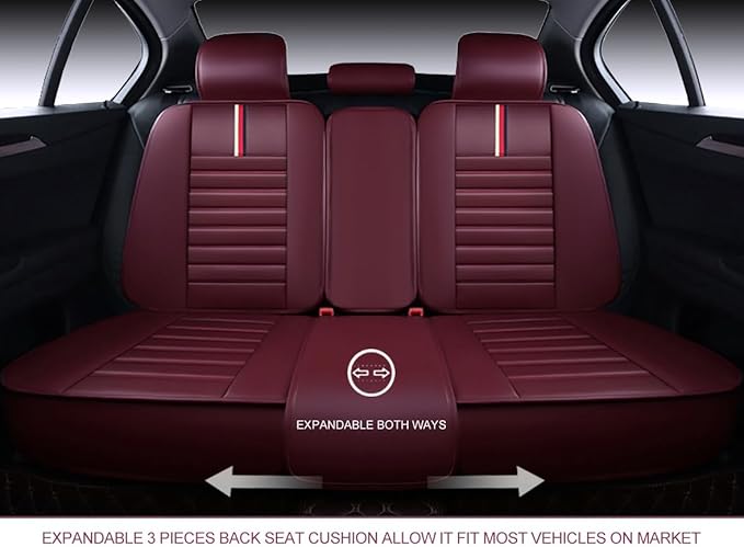 OASIS AUTO Car Seat Covers Premium Waterproof Faux Leather Cushion Universal Accessories Fit SUV Truck Sedan Automotive Vehicle Auto Interior Protector Full Set (OS-001 Burgundy)
