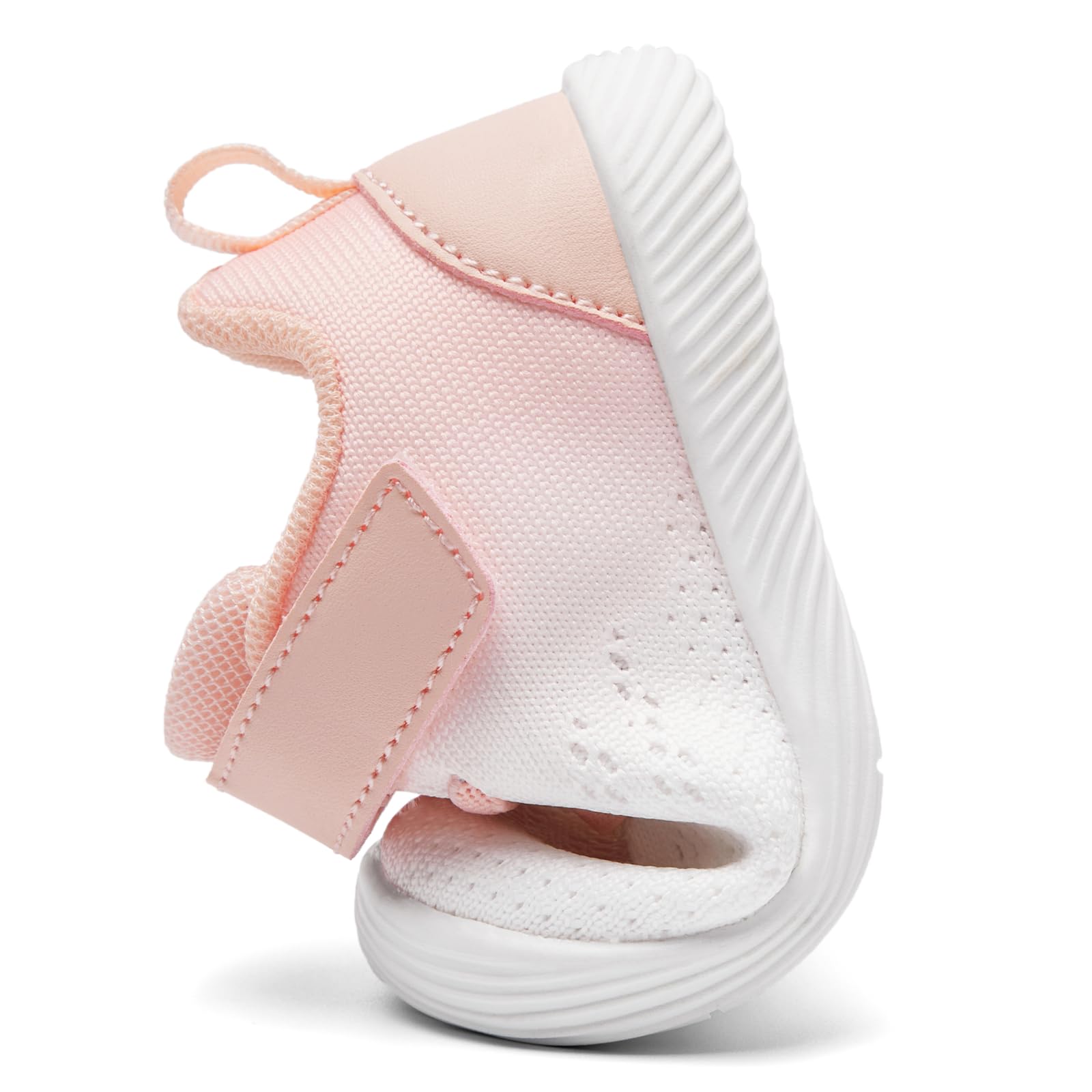 MORENDL Toddler Sneakers Baby Boys & Girls Barefoot Shoes Lightweight Breathable Walking Running Tennis Athletic Sport Shoes White Pink 18-24 Months Size 6.5