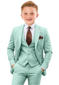 Tesscy Boys Suits Size 8 Formal 3 Piece Mint Green Suit for Kids Slim Fit Dress Clothes Wedding Tuxedo Outfit