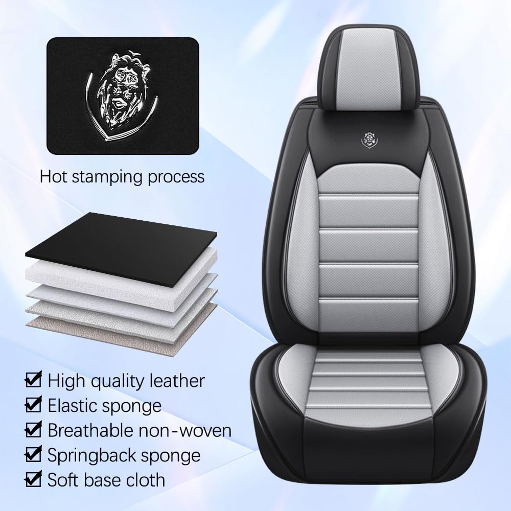 LEYPOCO Leather Seat Cover for Ford Edge 2010-2026,Waterproof Soft Seat Covers,Interior Accessories Seat Covers Cushion Vehicle Protector Airbag Compatible(Black&Gray,2PCS Front)