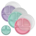 Hippypotamus Suction Plates with Lids for Babies & Toddlers - 100% Food-Grade Silicone - Microwave & Dishwasher Safe - Divided Dinnerware for Picky Eaters That Stays Put - Set of 3 (Pink)