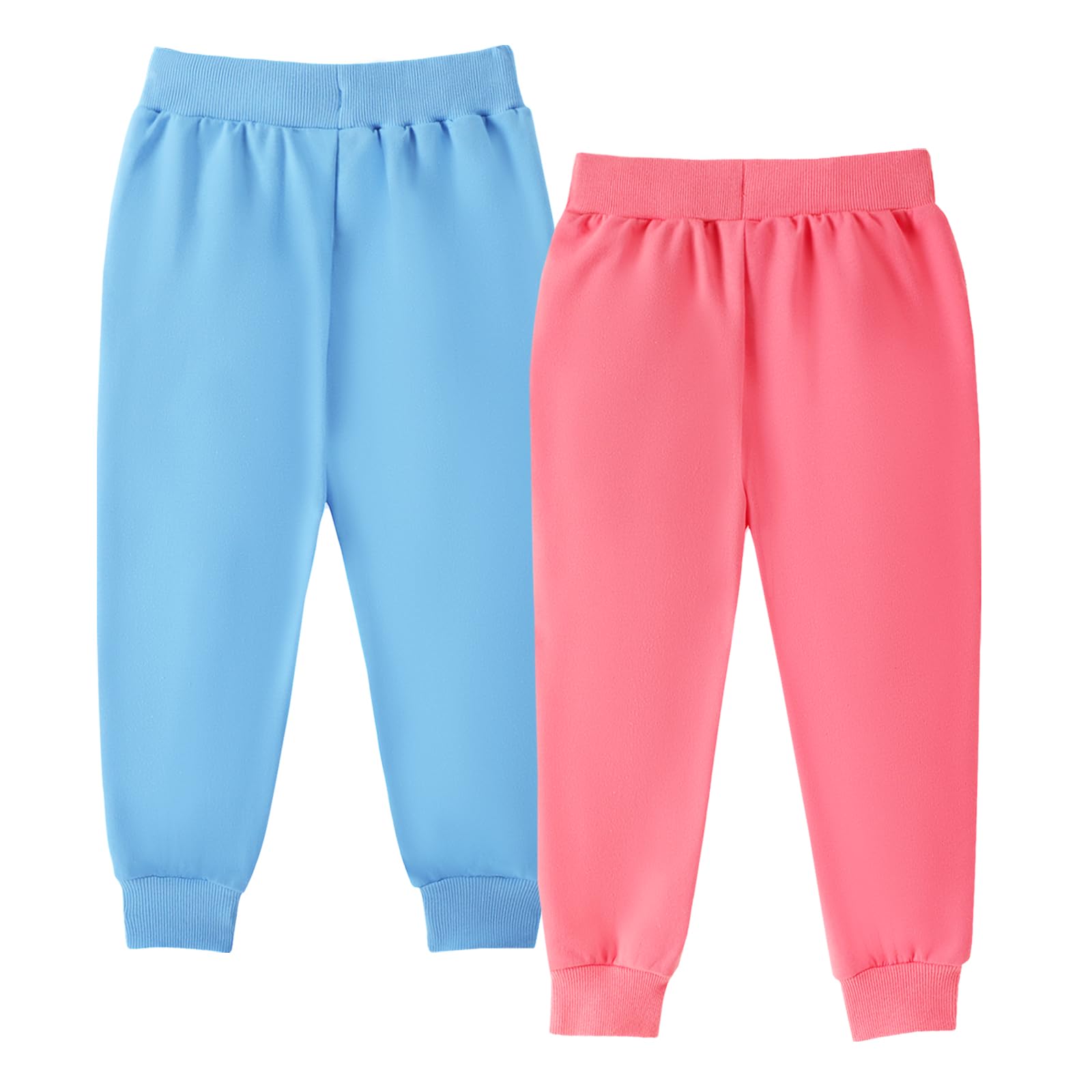 HILEELANG Toddler Girls Cotton Joggers Sweatpants Floral Embroidery Drawstring Waist and Pockets-Pink Blue Casual Athletic Pants for Kids 2Y