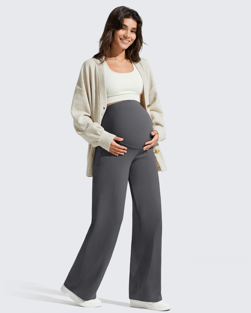 G4Free Maternity Dress Pants Pregnancy Activewear,Dark Gray,XL,Petite