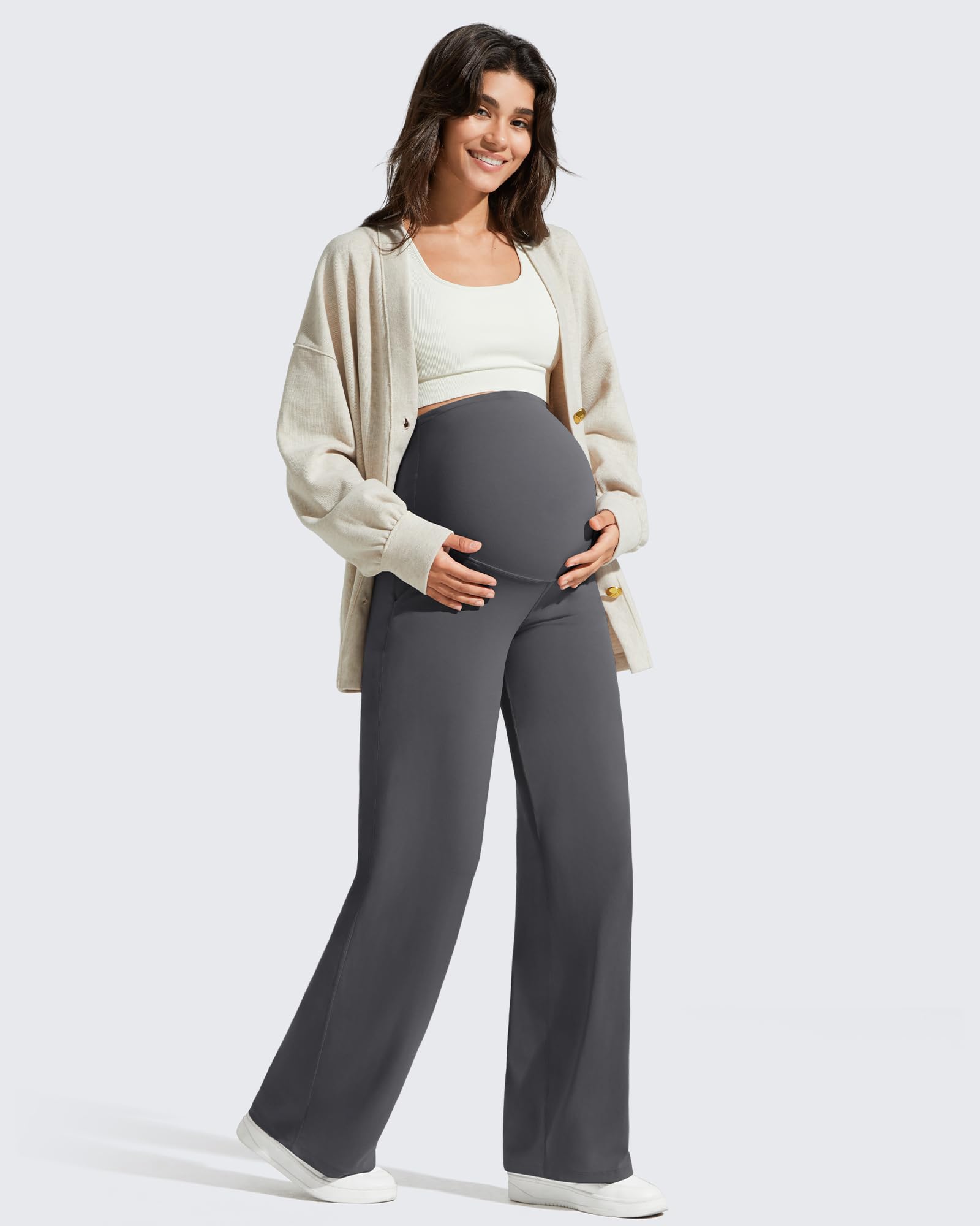 G4Free Maternity Dress Pants Pregnancy Activewear,Dark Gray,XL,Petite