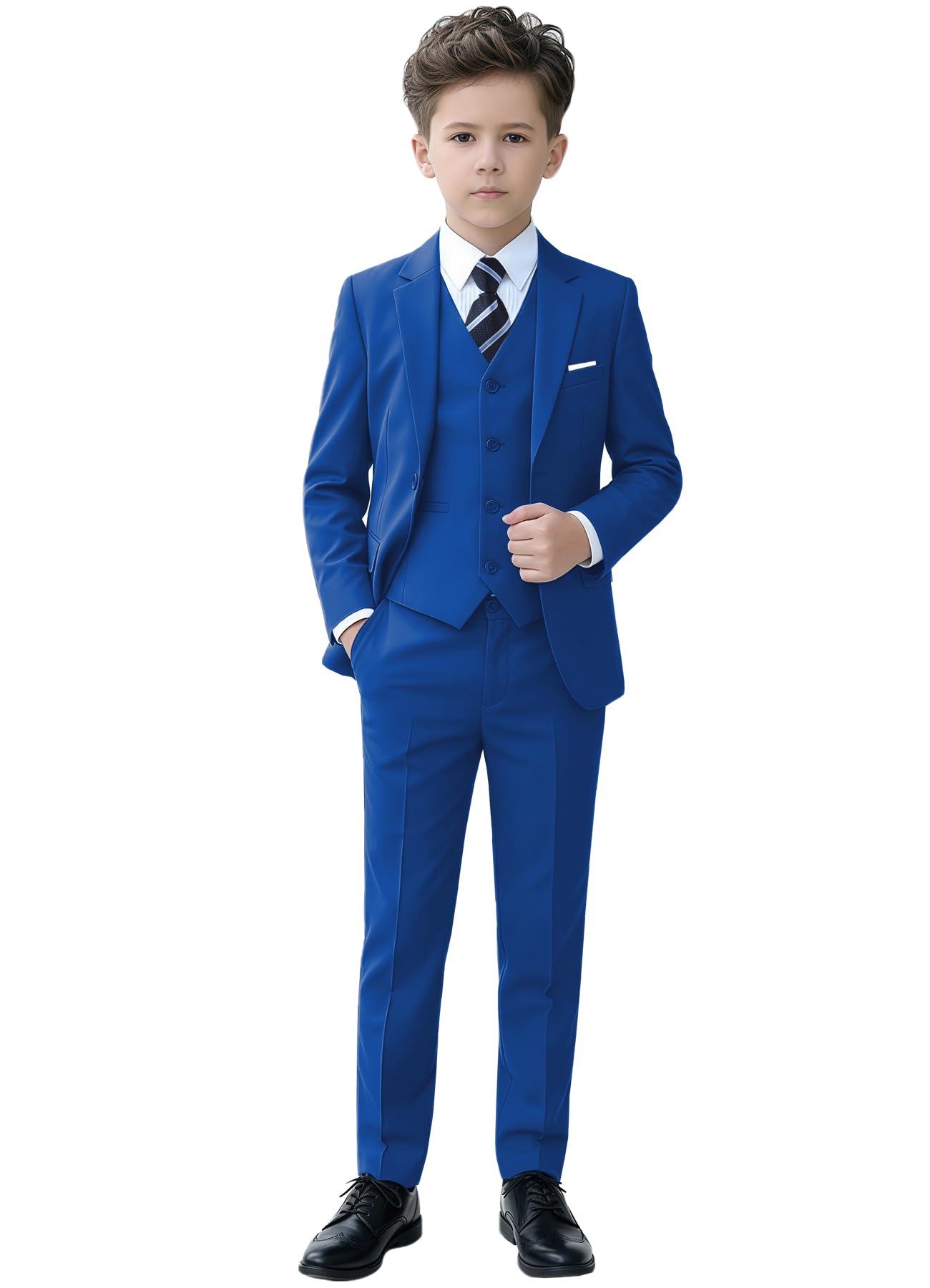 YuanLu Toddler Tuxedo Slim Fit Boys Suits Size 8 Kids Royal Blue Outfit