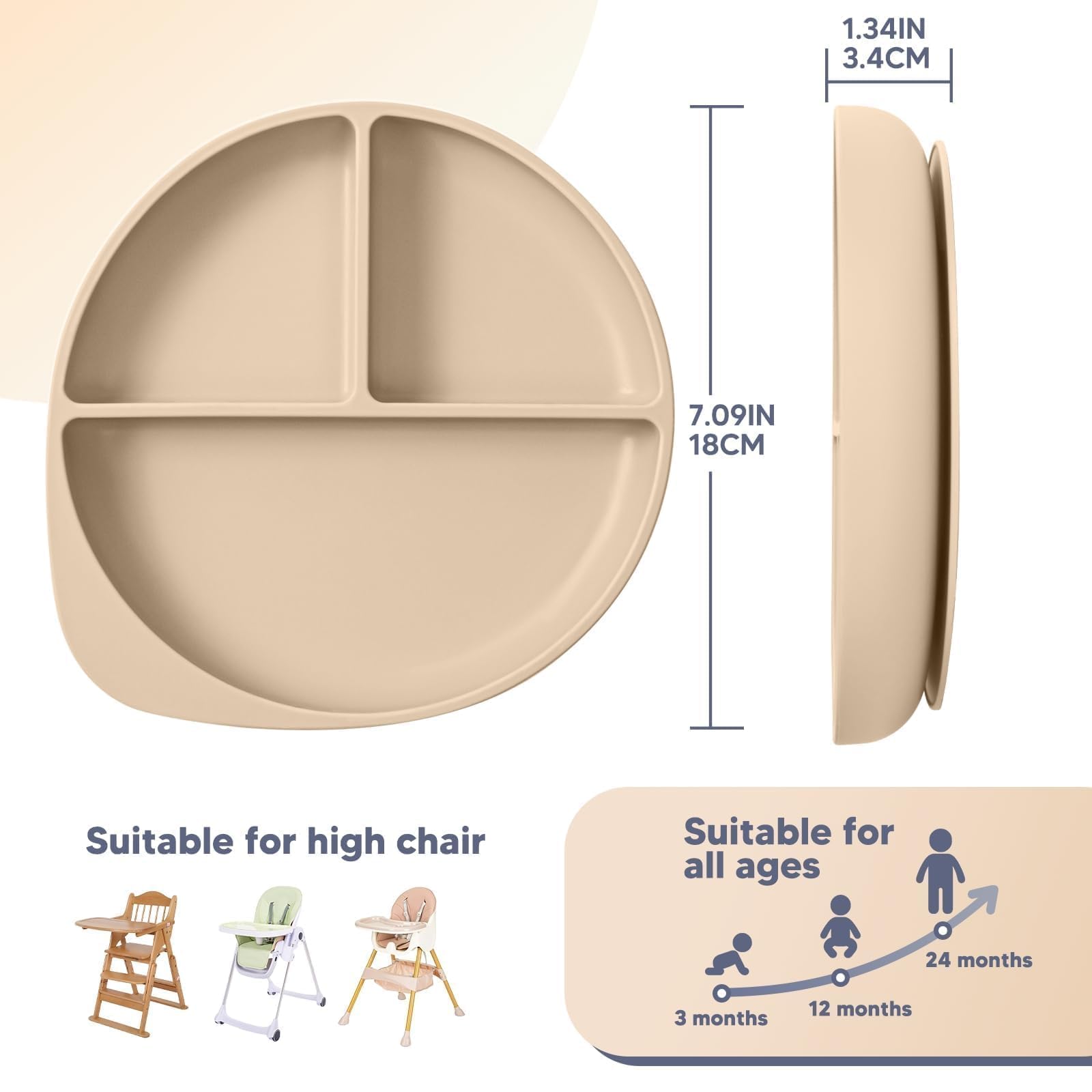 WiLLBEttER Suction Plates for Babies & Toddlers, 100% Silicone Divided Plates 2-Pack, Non-Slip Dishwasher & Microwave Safe Baby Feeding Essentials