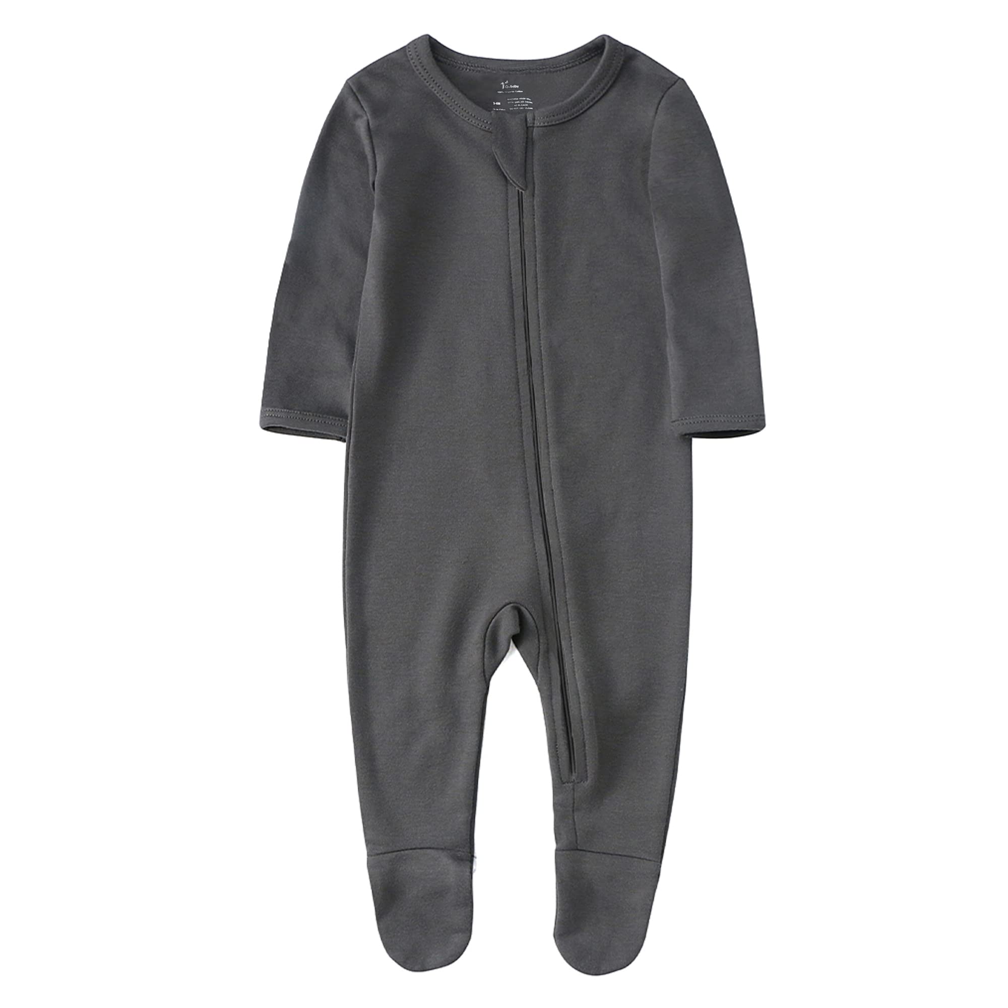 O2 BABY Baby Boys Girls Organic Cotton Zip Front Sleeper Pajamas, Footed Sleep 'n Play（Newborn, Gray）
