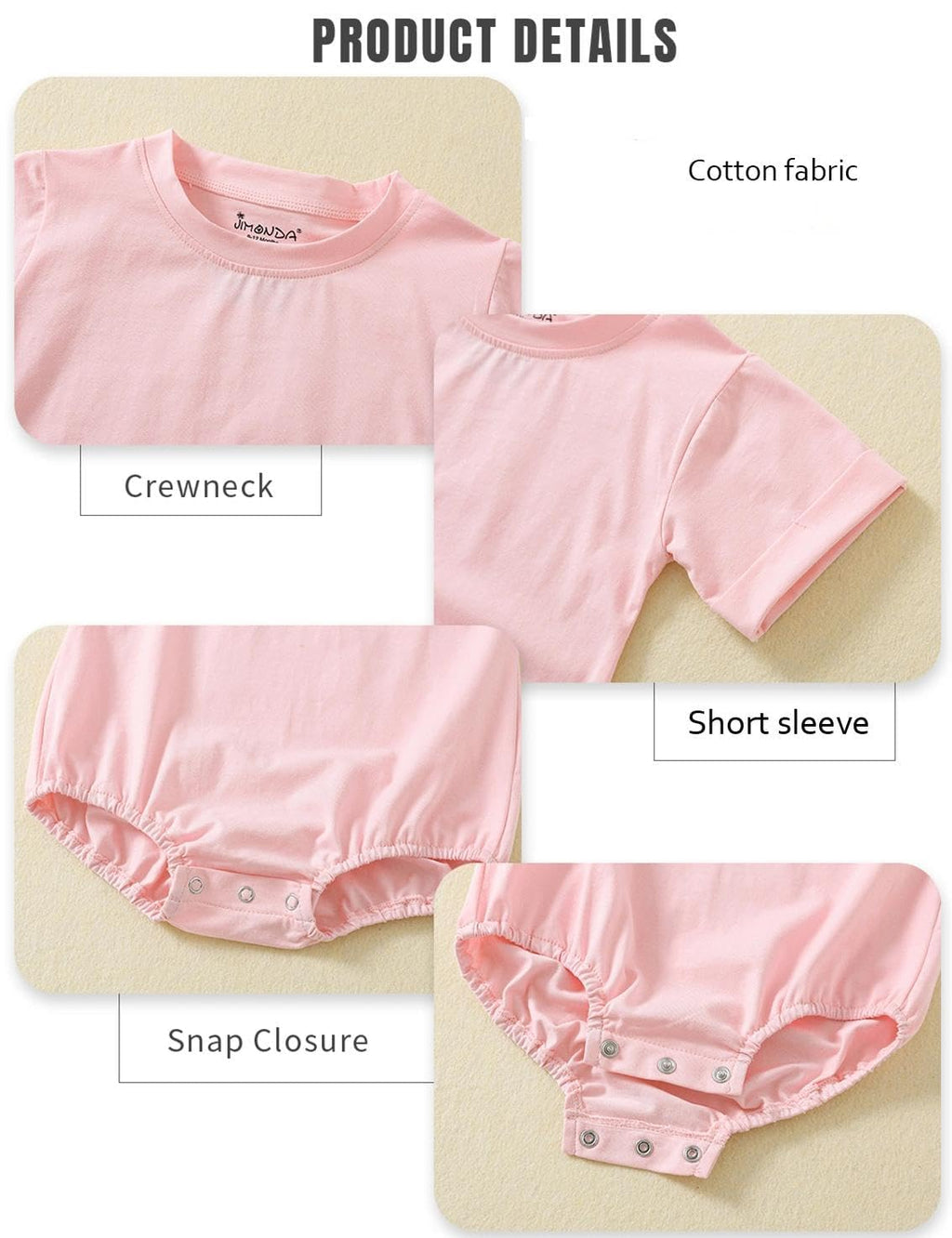 Jimonda Baby Bubble Rompers Boy Girl Cotton Shirt Clothes（yellow pink，3-6M）