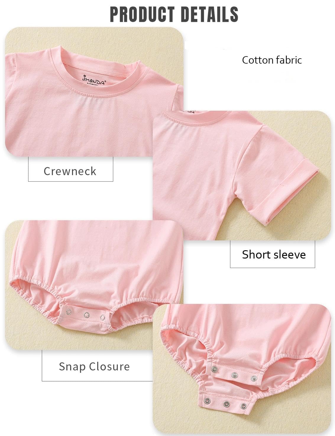 Jimonda Baby Bubble Rompers Boy Girl Cotton Shirt Clothes（yellow pink，3-6M）
