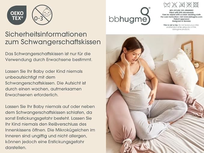 bbhugme Adjustable Pregnancy Pillow – Full Body Support for Side Sleeping - Adjustable Firmness and Shape - Supports Back, Legs, Belly, HIPS for Pregnant Women - Removable Cover - Stone