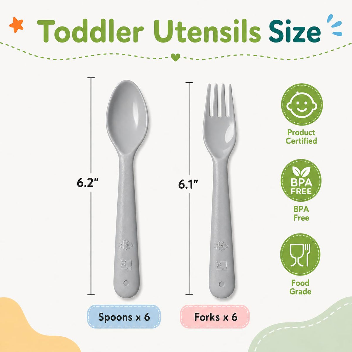 Muulaii 12 Pcs Kids Forks and Spoons, Plastic Kids Utensils Set, Blue