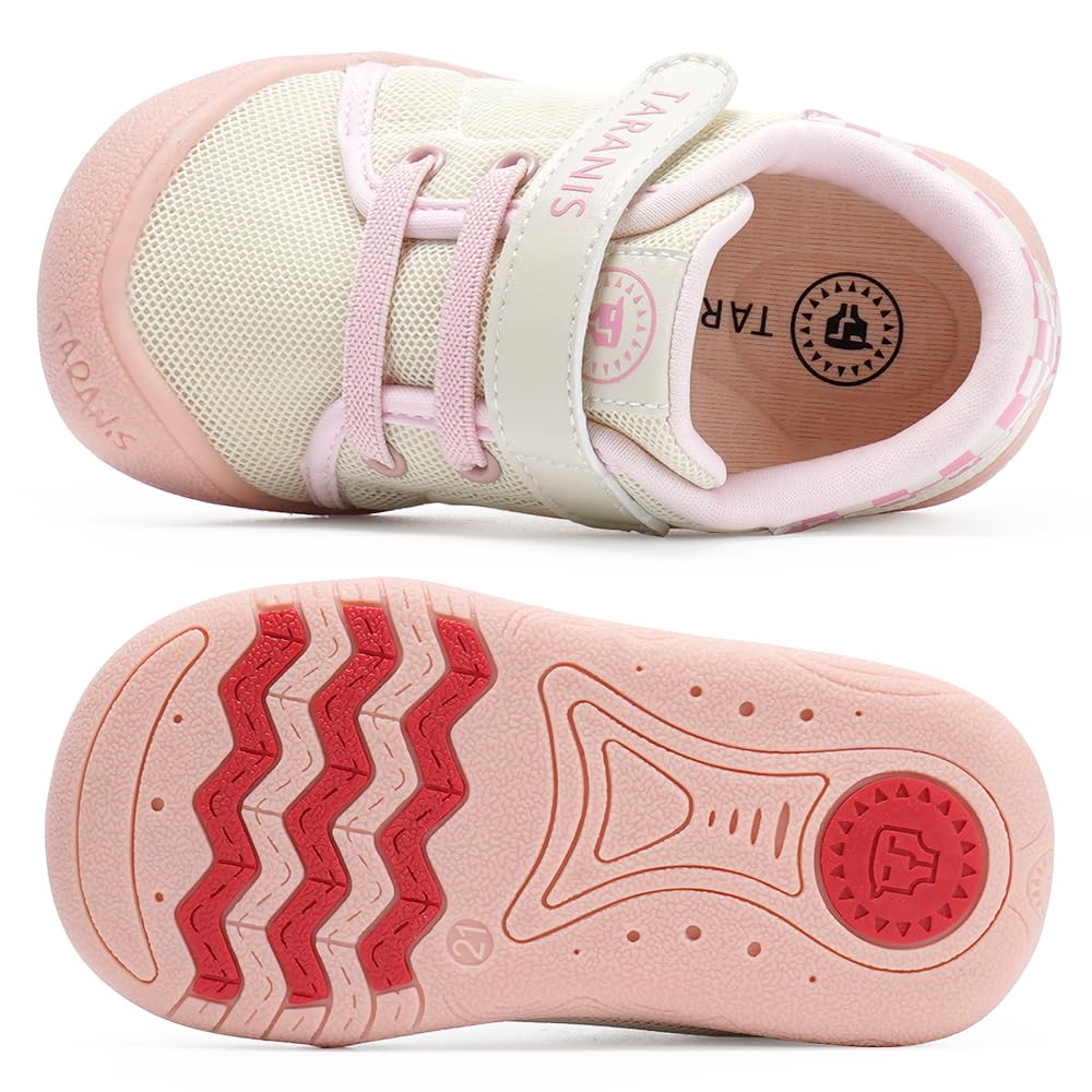 TARANIS Toddler Shoes Boys Girls Infant Sneakers Non-Slip Rubber Sole Baby Crib First Walker Shoes A Pink-White24