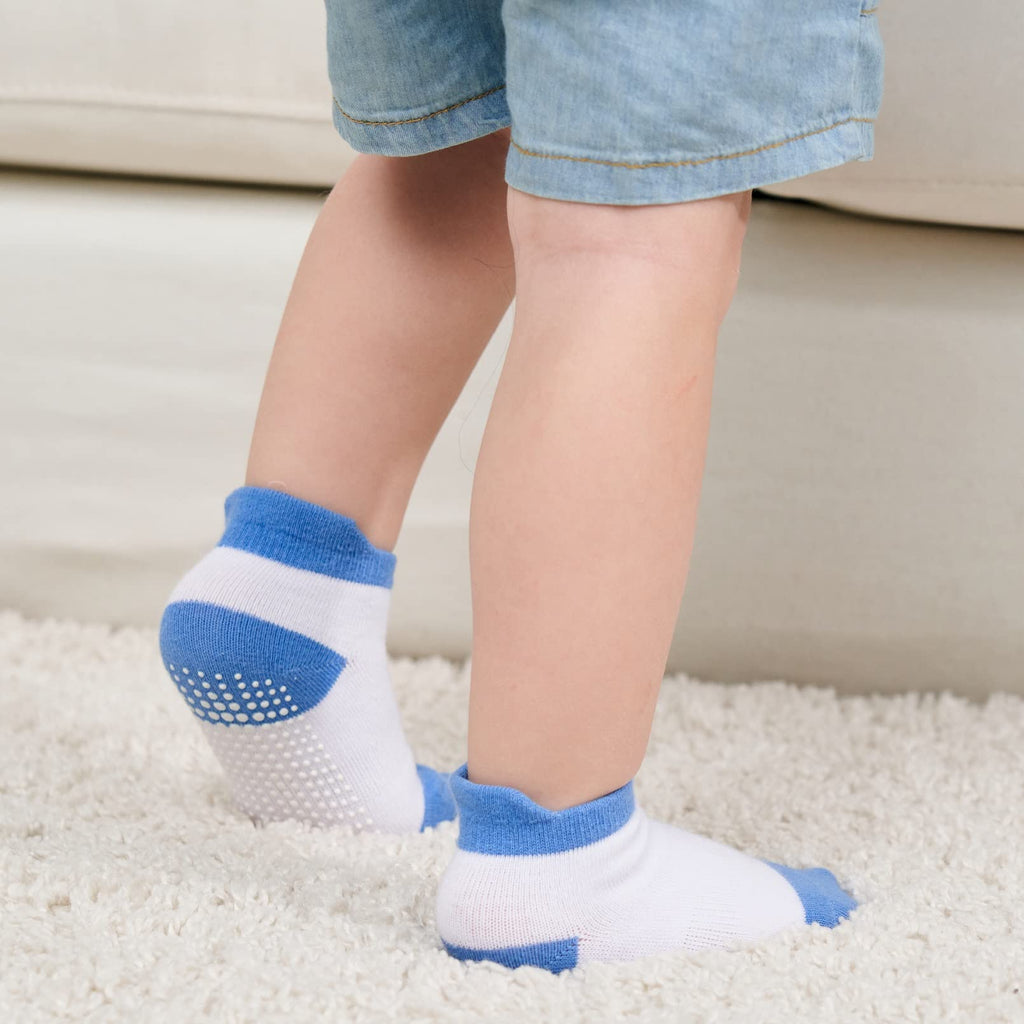 ZAPLES Baby Boys Non Slip Grip Ankle Socks with Anti Skid Soles for Infants Toddlers, Color-Blocked/Solid, 12-36 Months