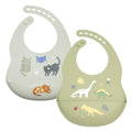 Little Rawr Baby Silicone Bibs 2 Sets Baby Bibs with Food Catcher for Girls Boys Toddlers BPA Free Adjustable Neck Band Waterproof Soft Durable (Gray-Blue)