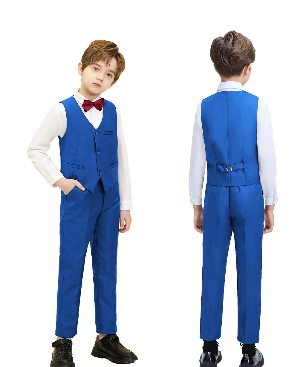 Boy's 6 Piece Suit Classic Fit Suit Set Tuxedo Boy Outfit Royal Blue 3