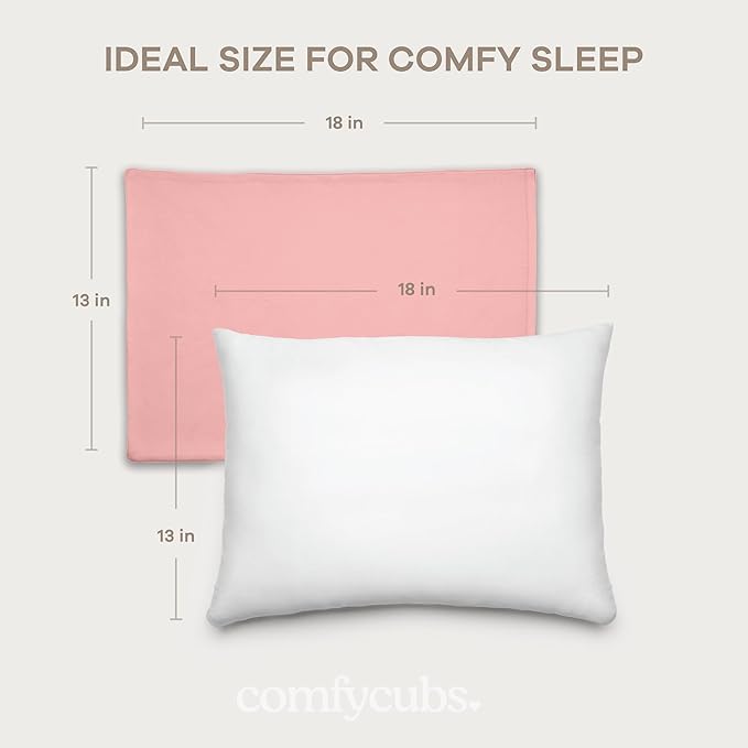 Comfy Cubs Toddler Pillow with Cotton Pillowcase, 13 x 18 in - Travel and Sleep Support for Kids - Lightweight, Breathable Microfiber Fill - Soft and Cozy Small Pillow for Toddlers - Blush