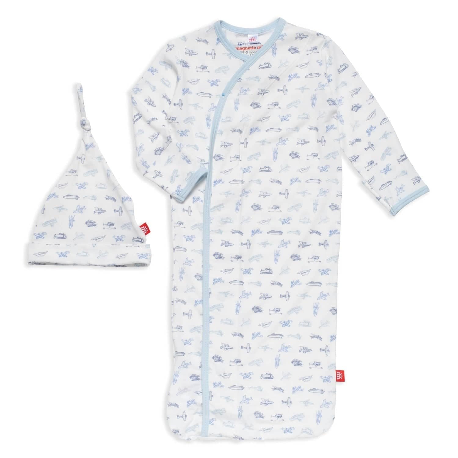 Magnetic Me Modal Newborn Sleeper Gown & Hat Set | Silky Soft Modal Fabric Sleep Sack | Airplanes | 0-3 Months