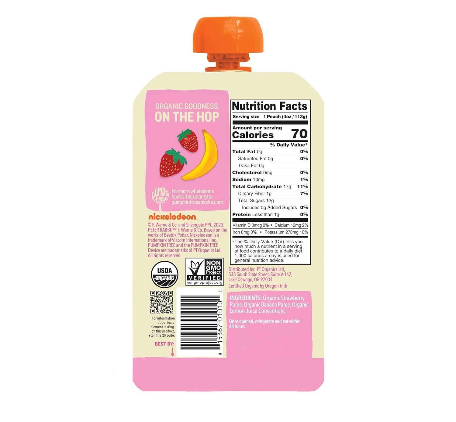Peter Rabbit Organics Strawberry & Banana Fruit Snack Pouches, 36 CT, 4oz