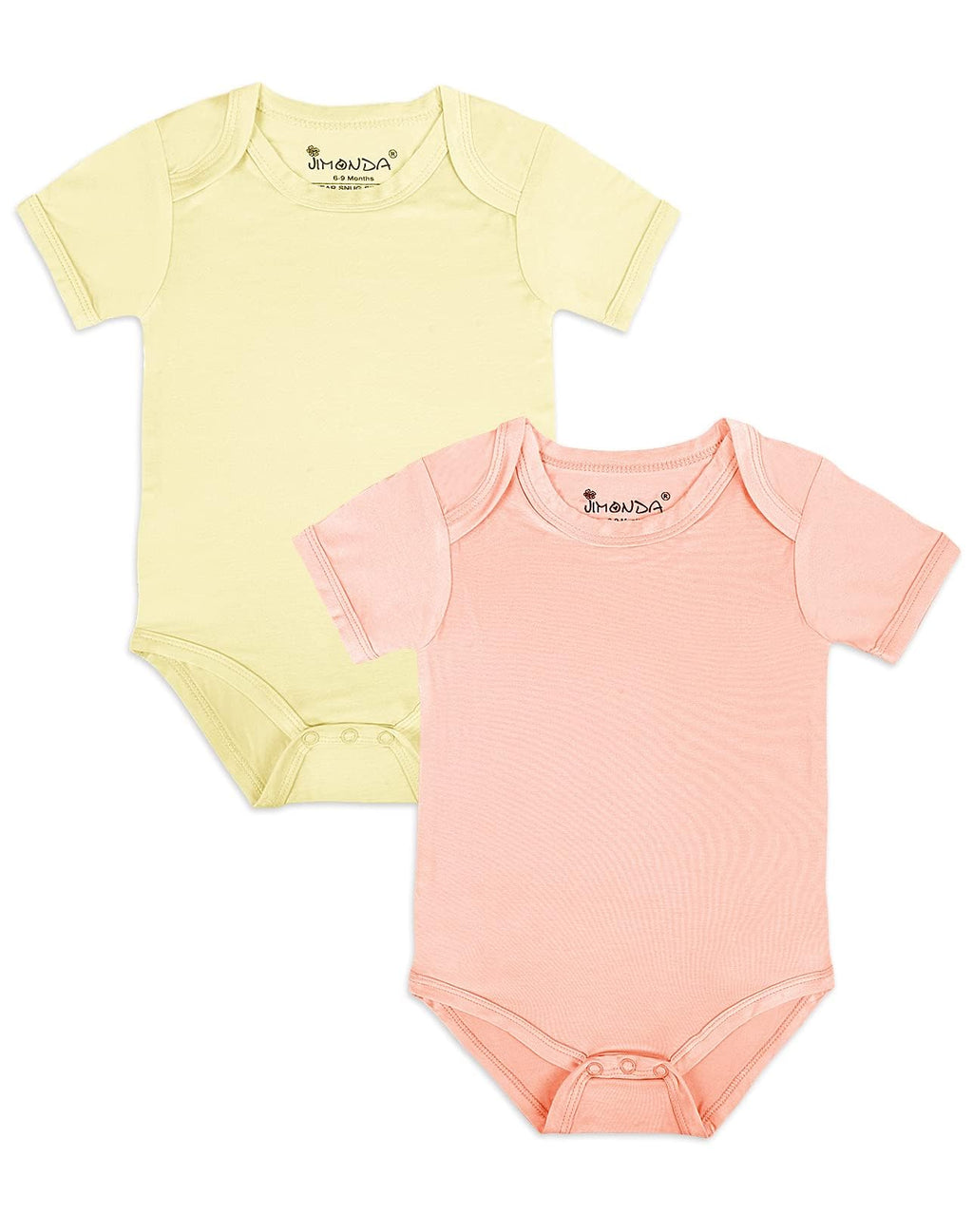 Jimonda Baby Bamboo Viscose Bodysuit Boy/Girl 2Pcs Rompers,Blush&Lemon 9M